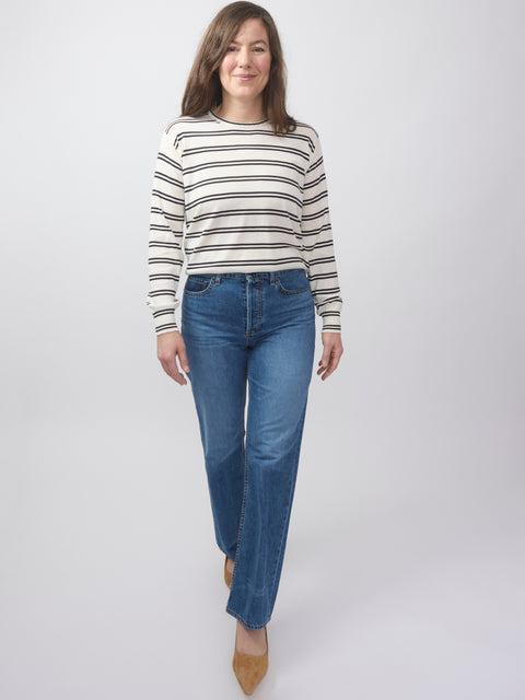 Stripe Cotton Pullover, natural/navy