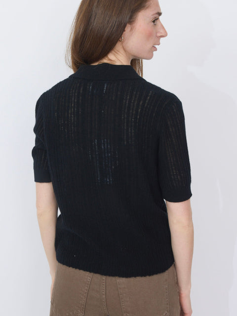 Textured Poloneck Sweater, noir