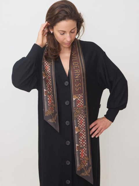 Secrets of the Bison, large silk ribbon, saguine
