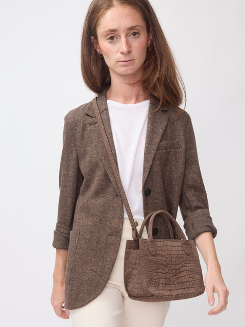 Mini Croc Embossed Daybag, Dark Taupe