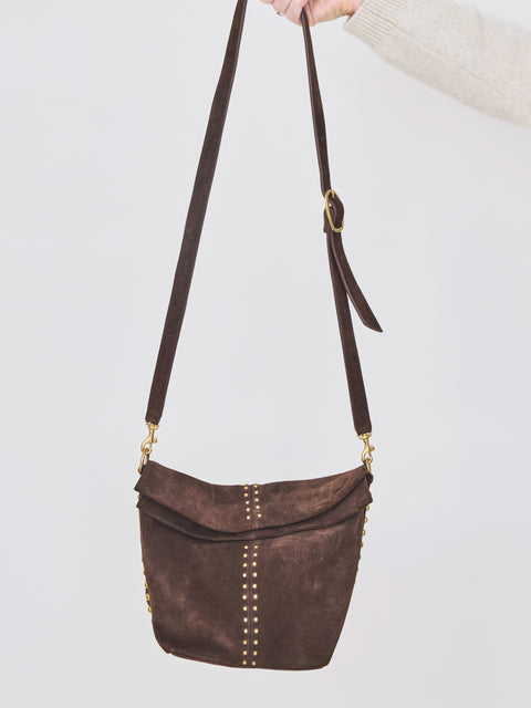 Dove Messenger, chocolate suede/brass