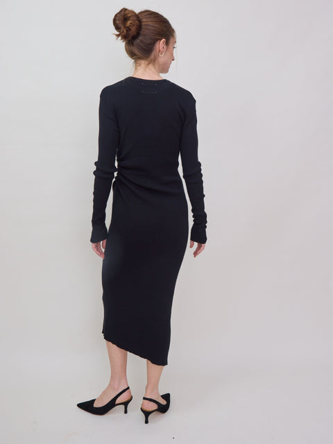 Cotton Dress w/ Gathered Side, black