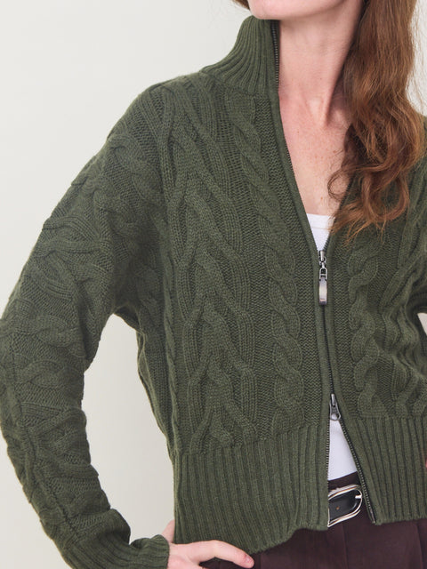 Cable Zip Cardigan, Loden