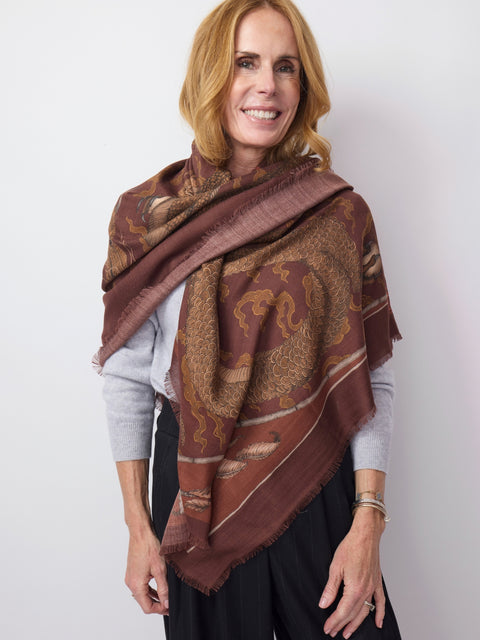 Chasing the Pearl, 135cm silk/wool, Cinnabar Lacquer