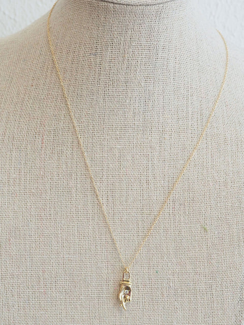 Cross My Fingers necklace, 14k with diamond