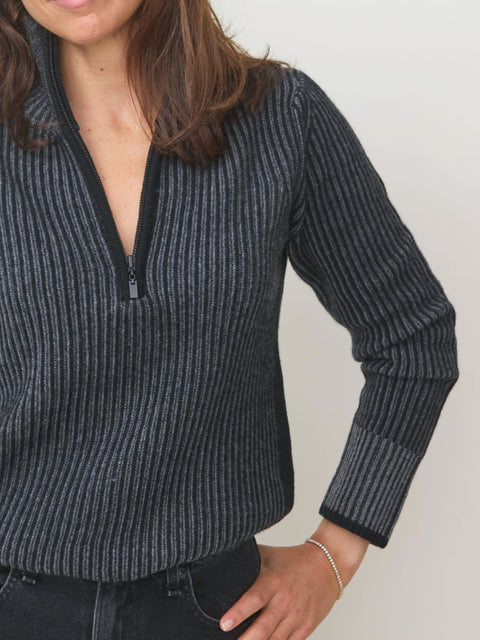 Plaited Rib Zip Mock, Flannel