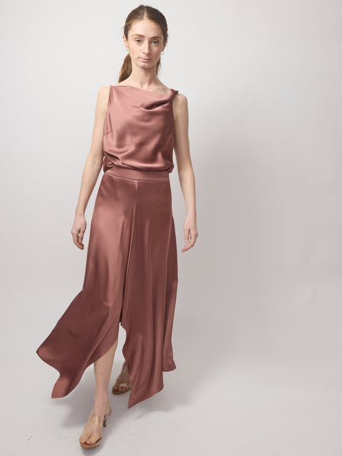 Gonna Liquid Satin Midi Asymmetrical, Blush
