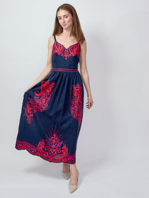 navy bridesmaid dresses with red flowers Navy and Blue Rosette Detailed Bridesmaid Dresses