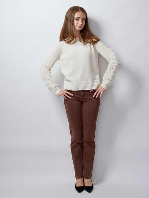 Fringe Sleeve Crew, ivory