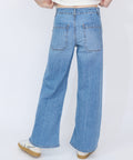 Light blue wide-leg denim jeans with high waist and large back pockets.