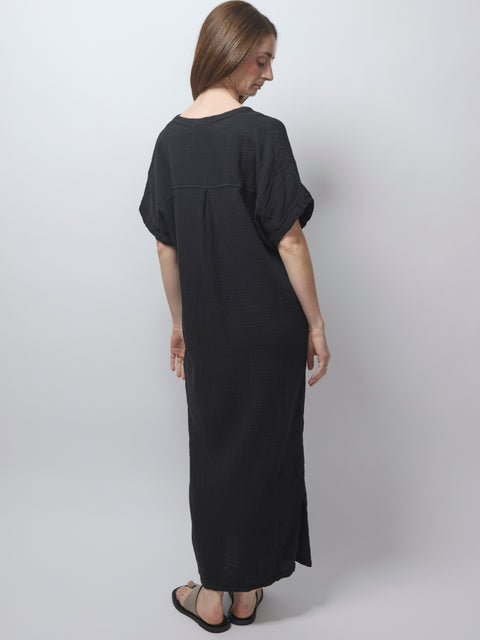 Mandarin Gauze Dress, Black