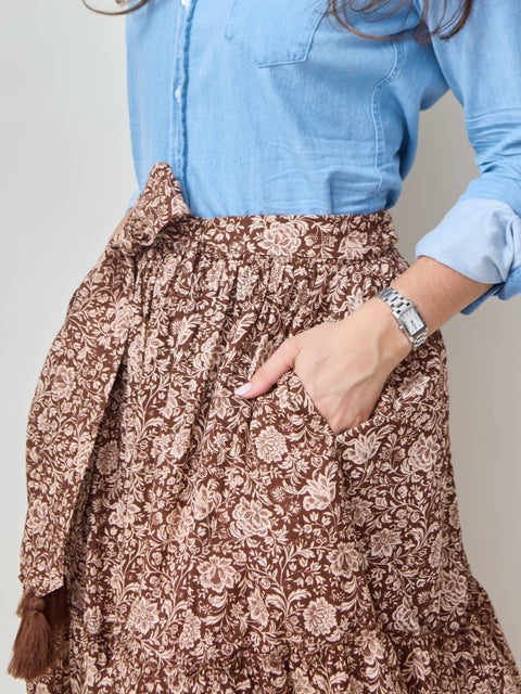 Francoise Skirt, cocoa floral