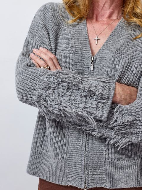 Fringe Sleeve Cardigan, granite