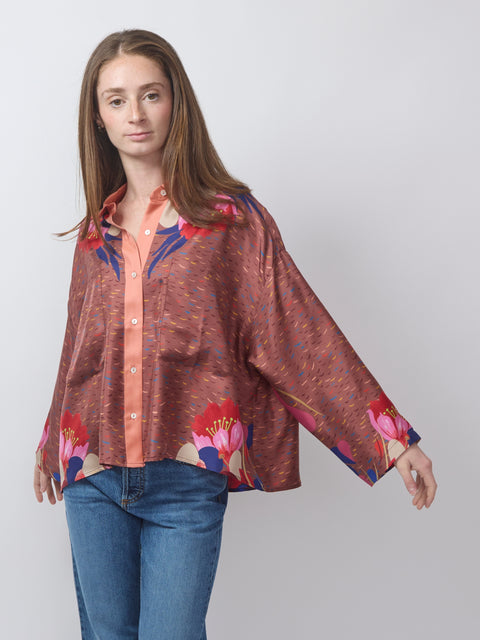Oversized Silk Shirt, dusty rose