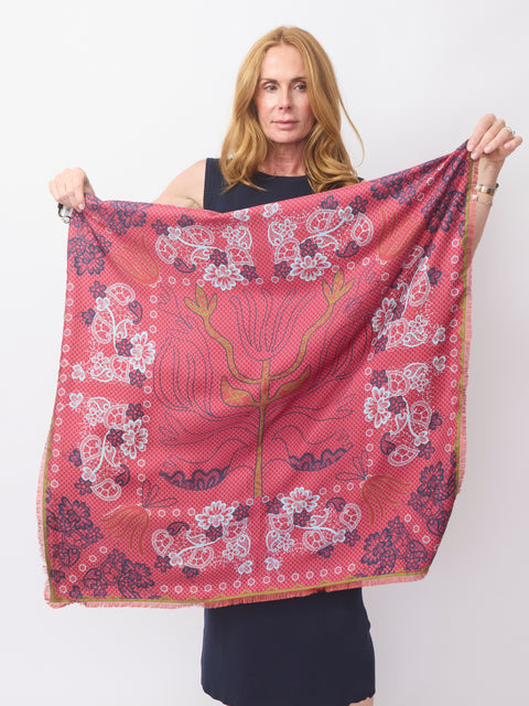 Cialda Reversible Silk Scarf, Lace Vines
