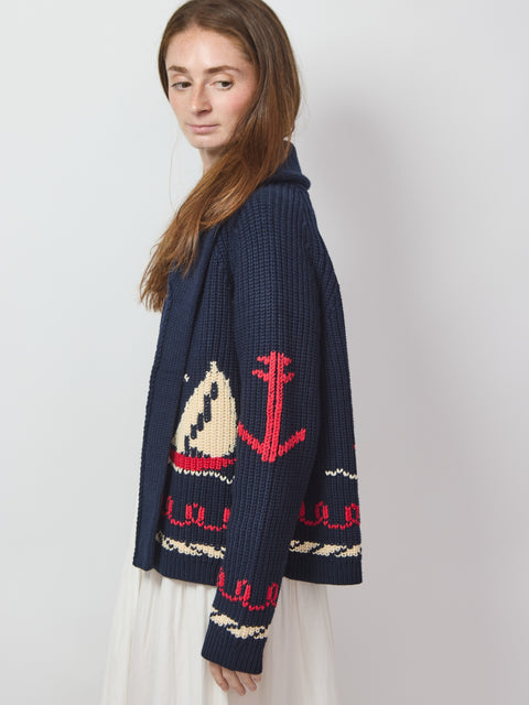 Sailboat Cardigan, Navy