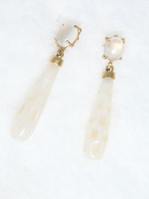 Lantern White Agate Bronze Earring