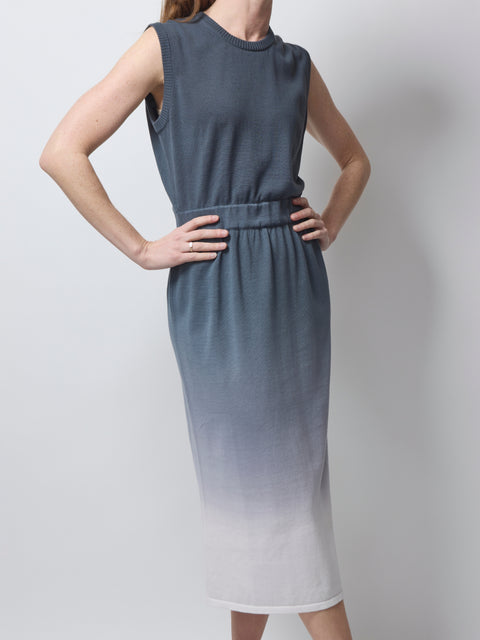 Cotton Sleeveless Dress, Charcoal Ombre