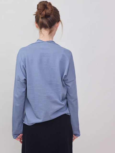 Cotton L/S Draped Neck Top, storm
