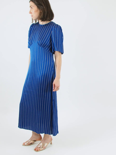 Avigail Dress, Blue Pinstripe