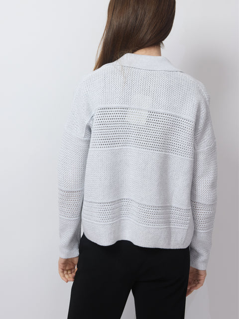 Mixed Texture Collared Cardigan, Dove