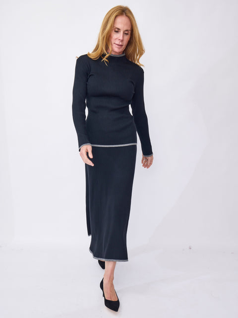 Nina Knit Turtleneck, Black Combo