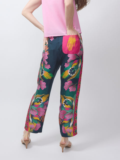 Aloe Silk Trousers, teal