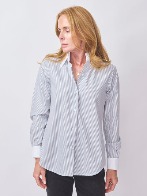 Double Collar Top, Chain Stripe w/ White
