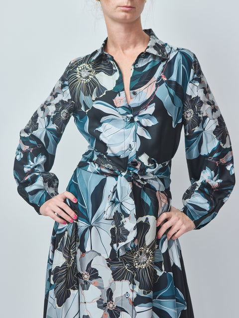Black Poppy Silk Dress