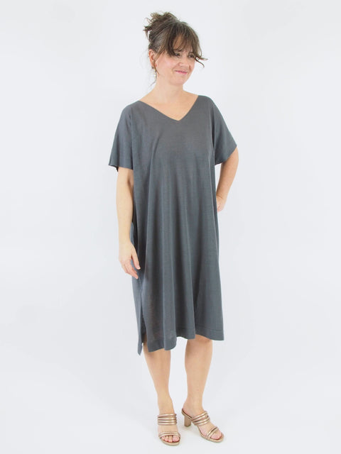 Linen Poncho, blue grey