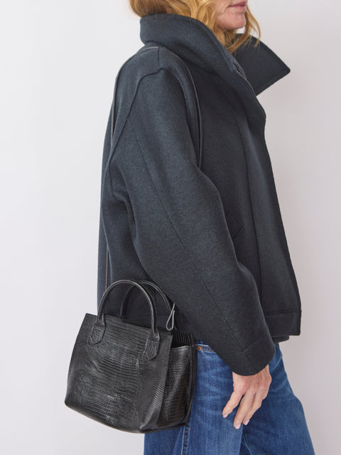 Mini Lizard Embossed Daybag, Black