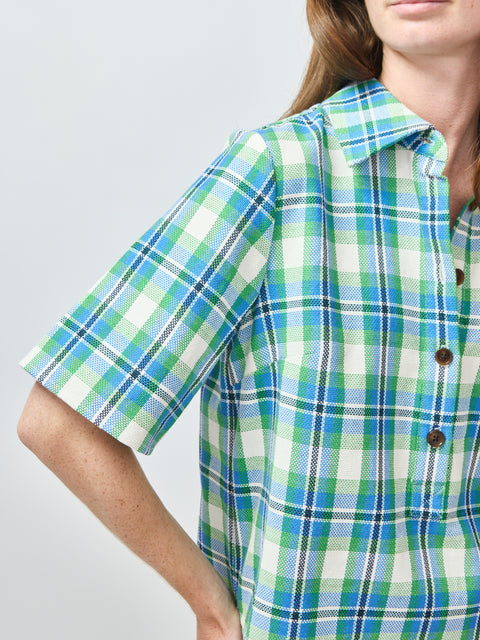 Rugby Top, blue/green plaid
