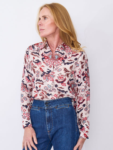 Dana Horizon Kilim Silk Shirt, Off-White