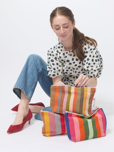 Cotton Canvas Pouch, Mauve Stripe