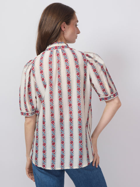 Winnie Roseband Stripe Shirt, Off-White