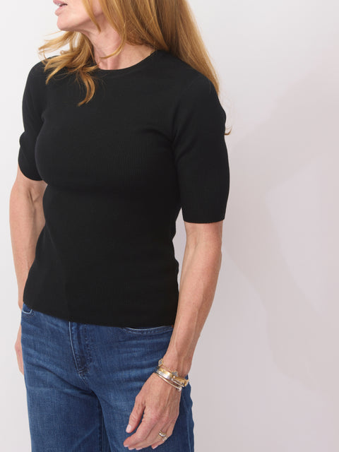 Round Neck Ribbed S/S, noir