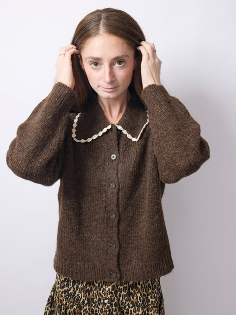 Crochet Collar Cardigan, Chocolate Brown