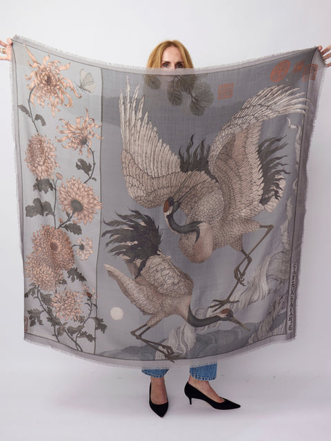 Wind Dancer, Heaven Caller, 135cm silk/wool, Ash/Cinder