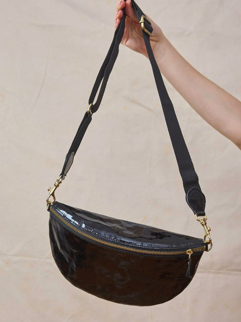 Sling Body Bag, Glossy Black