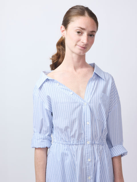 Falling Off the Shoulder Dress, Shirting Stripes