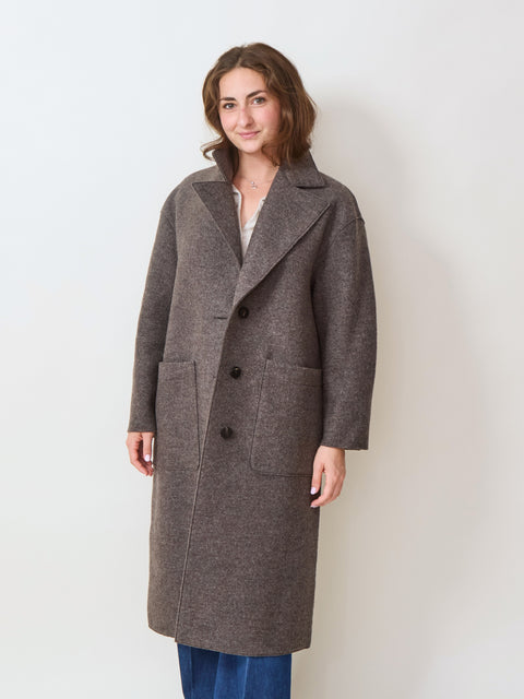 Boiled Wool Great Coat, brown grey