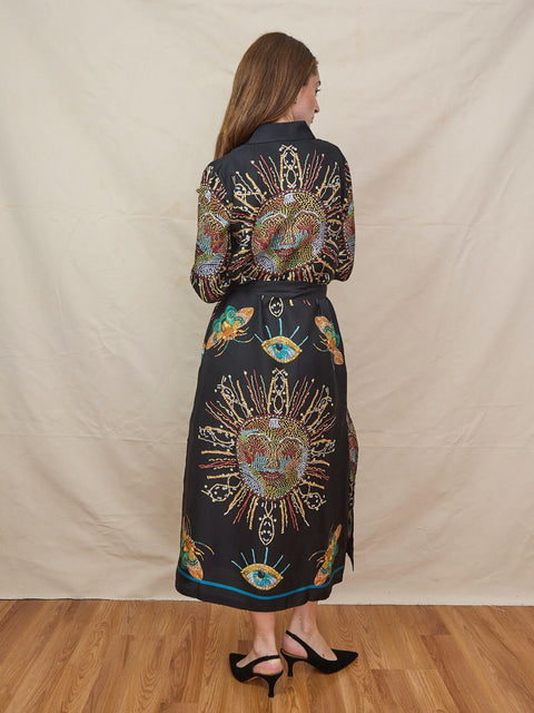 Embroidered Sun Silk Dress