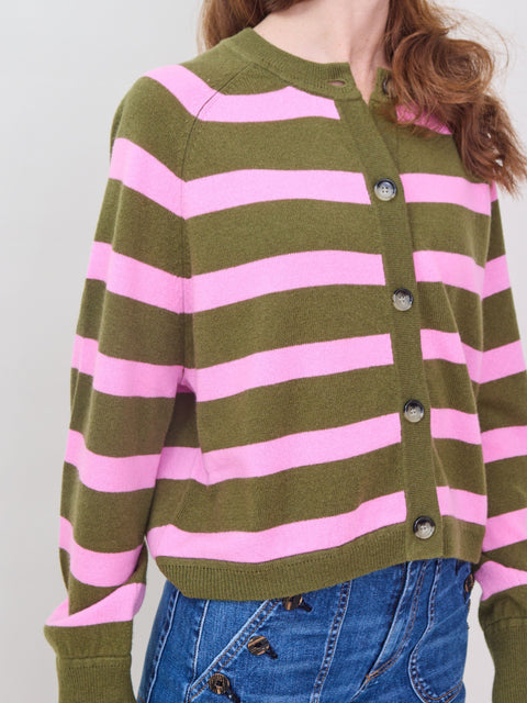 Boxy Striped Cardigan, woodlands/plastic pink