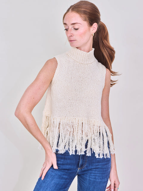 Sonia Fringe Top, White Snow