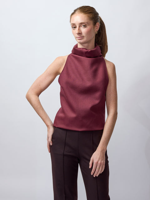 Top Weave Wool Halter, Merlot