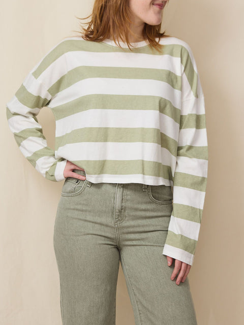 Cropped L/S Tee, Pistachio Stripe