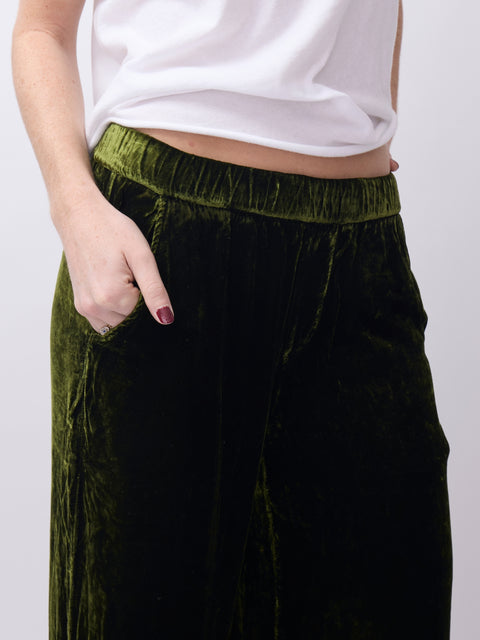 Maisie Crop Wide-Leg Pant, Green Velvet