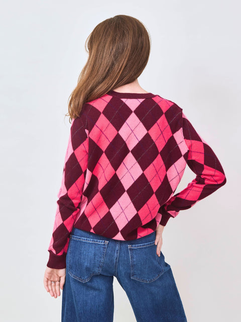 Argyle V-Neck, Bordeaux