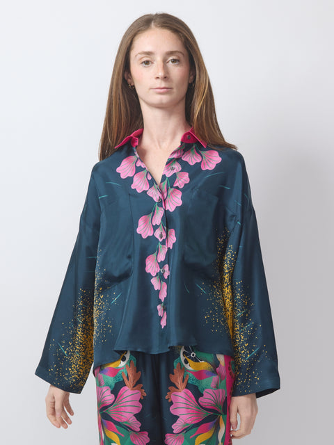 Oversized Silk Shirt, teal