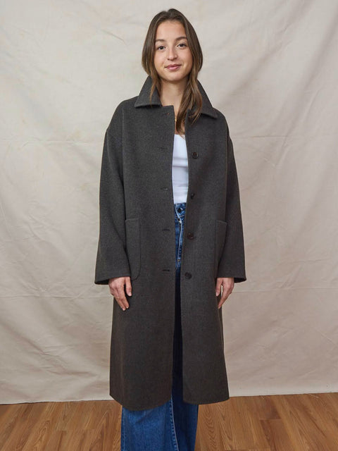 Wool Maxi Coat, charcoal O/S